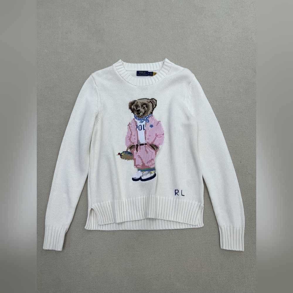 Polo Ralph Lauren White Sweater with Bear Design